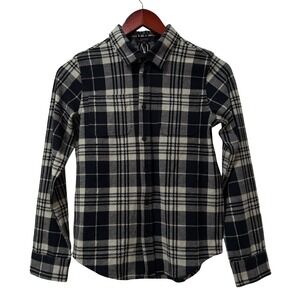 Quince Stretch Sweater‎ Fleece Shirt Girls Size 12 Black Buffalo Plaid Outdoor